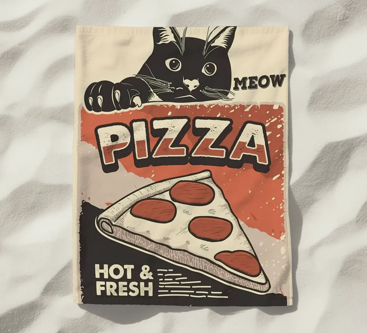 Meow Cat e la pizza telo mare da Monique A Hooper