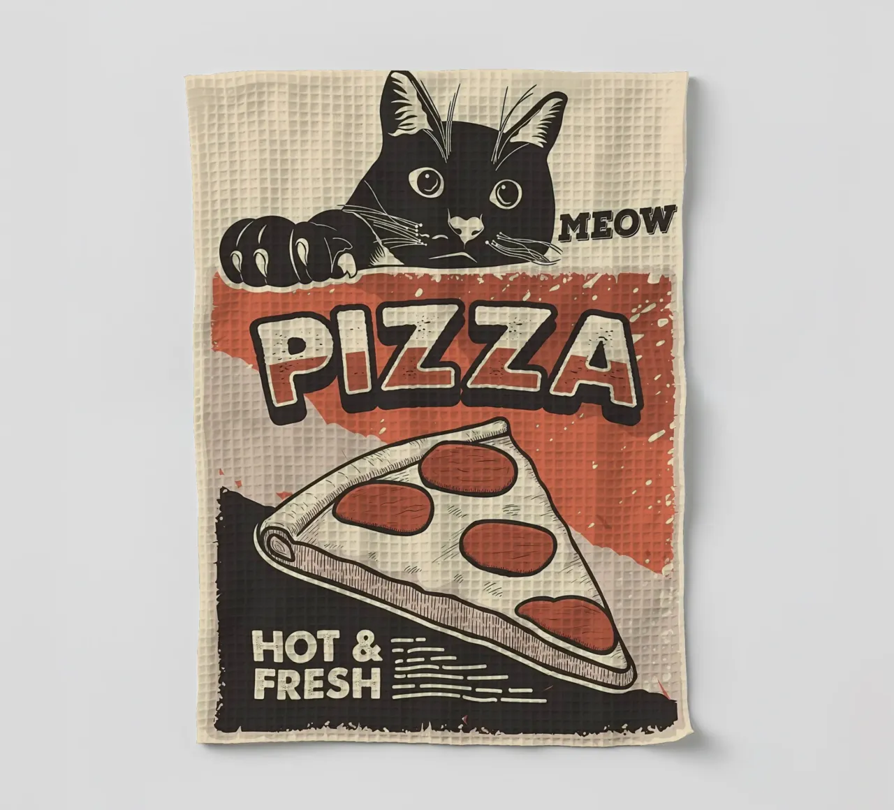 Meow Cat e la pizza canovaccio da cucina da Monique A Hooper