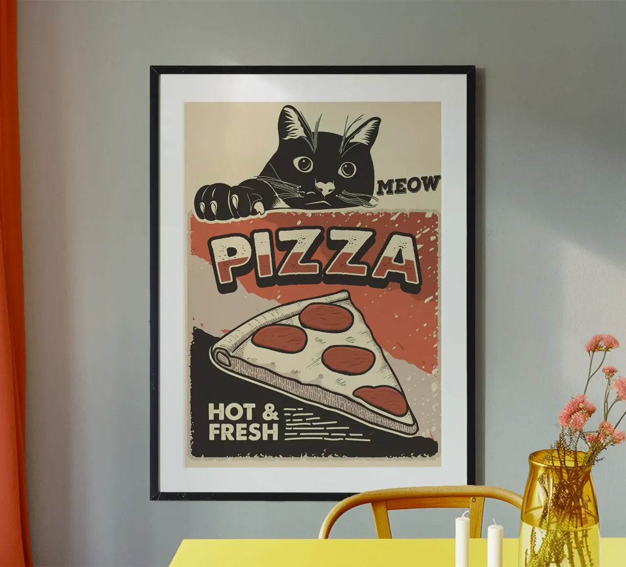 Meow Cat e la pizza carta hahnemühle da Monique A Hooper