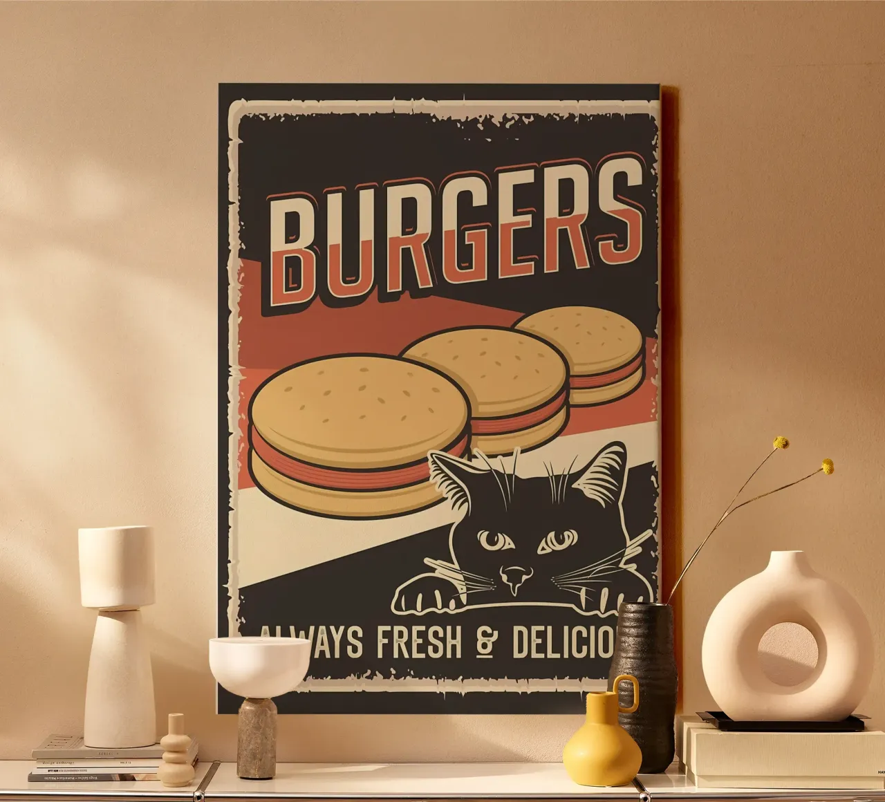 Questo è il mio hamburger dice il gatto tela con Cornice a cassetta da Monique A Hooper