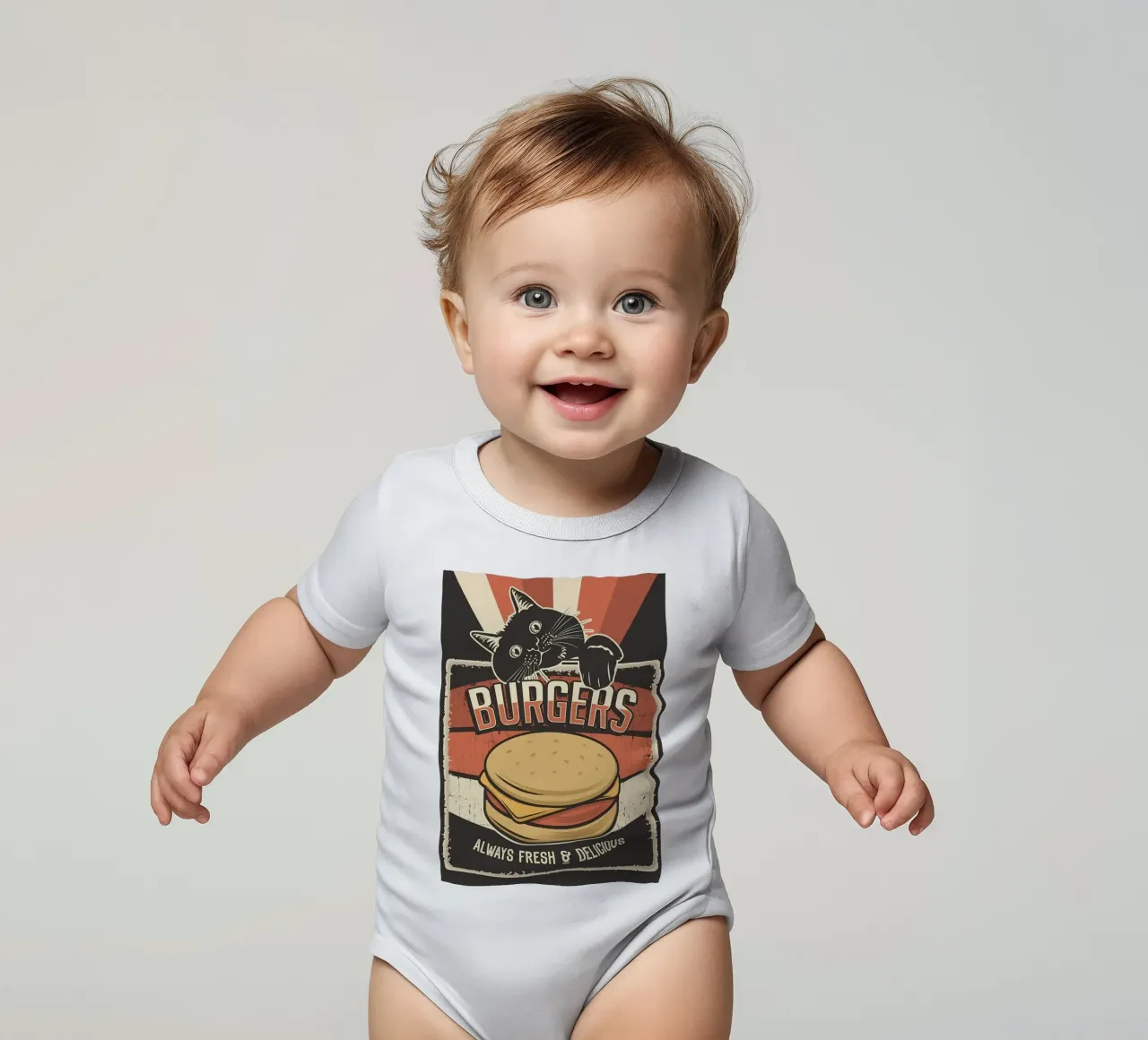 Gatto e hamburger body neonato maniche corte da Monique A Hooper