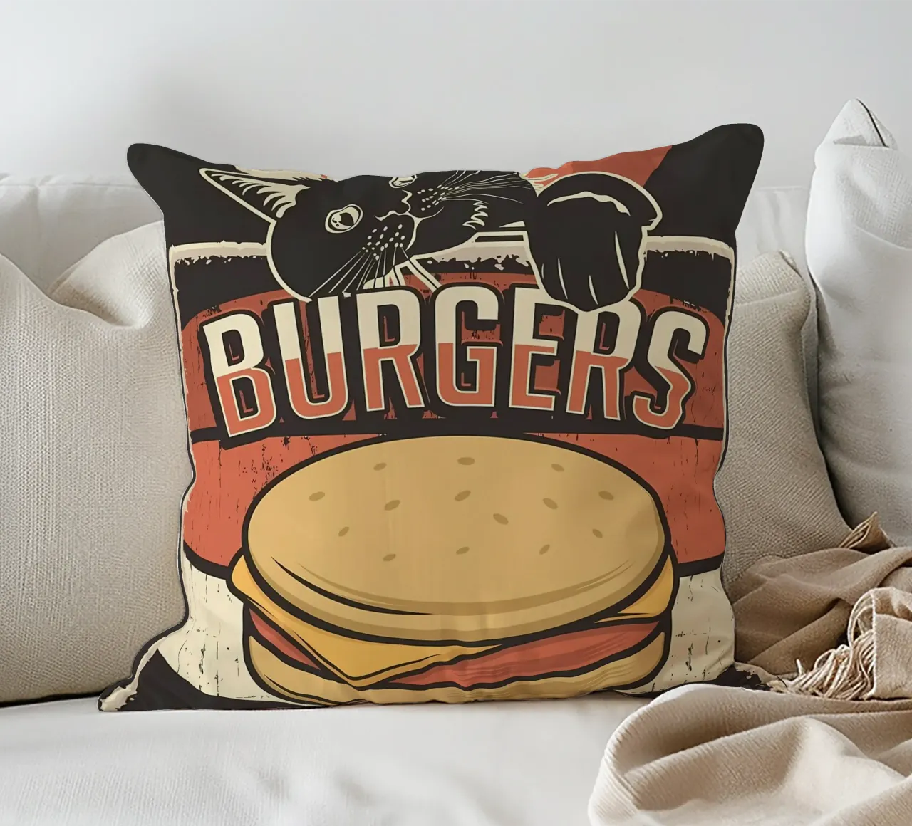 Gatto e hamburger cuscino da Monique A Hooper