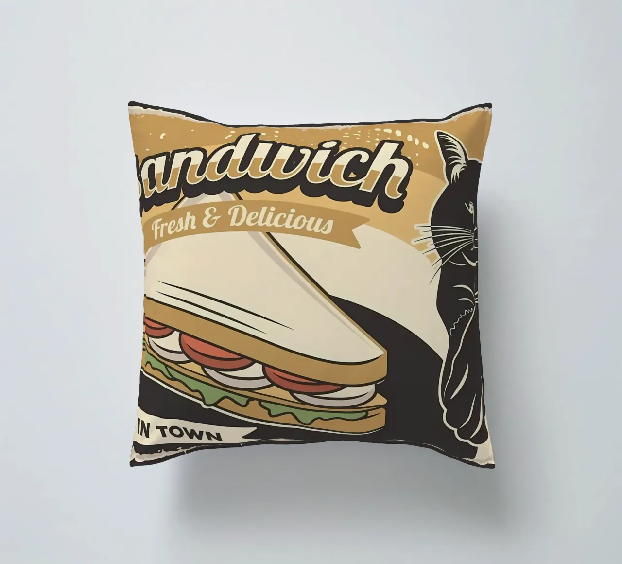 Cat and Sandwich decorative cushion by Monique A Hooper