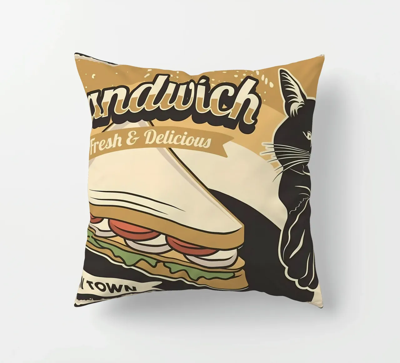Cat and Sandwich decorative cushion by Monique A Hooper