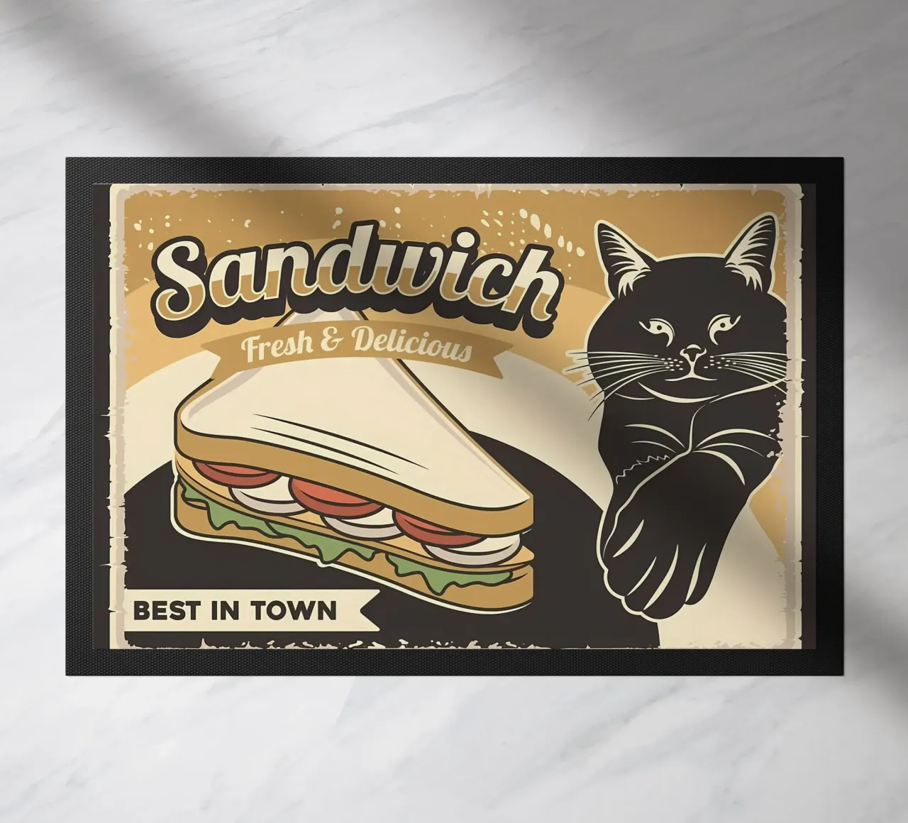 Cat and Sandwich doormat by Monique A Hooper