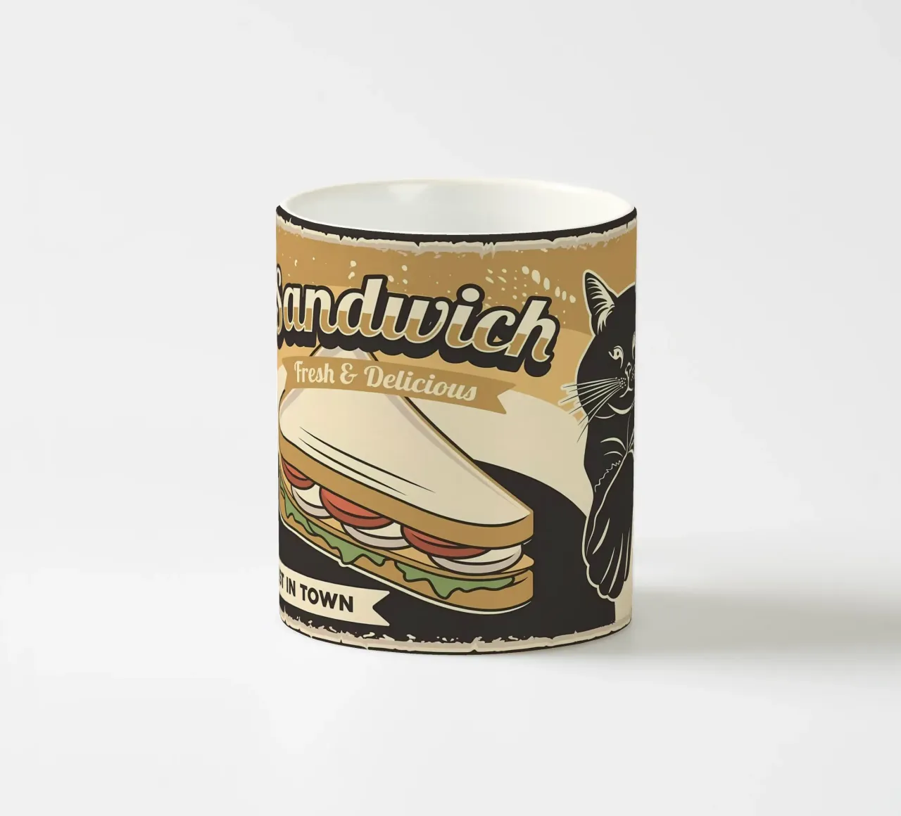 Cat and Sandwich ceramic mug by Monique A Hooper