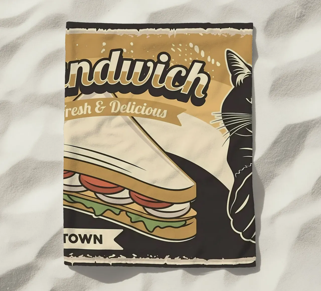 Cat and Sandwich beach towel by Monique A Hooper