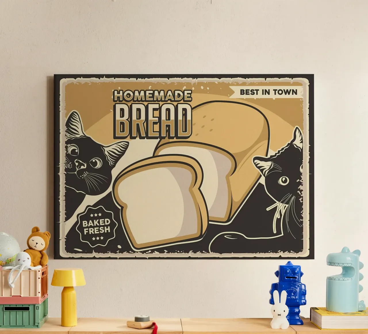Pane e gatti fatti in casa tela con Cornice a cassetta da Monique A Hooper