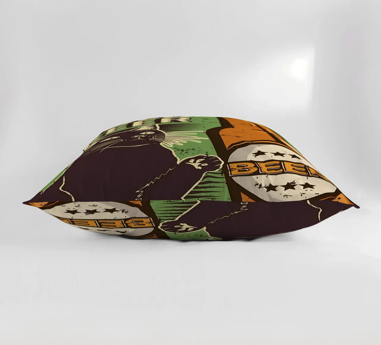 Cat cold beer decorative cushion by Monique A Hooper