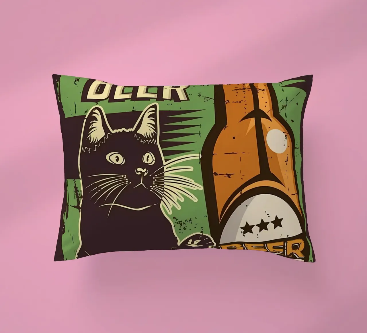 Cat cold beer decorative cushion by Monique A Hooper