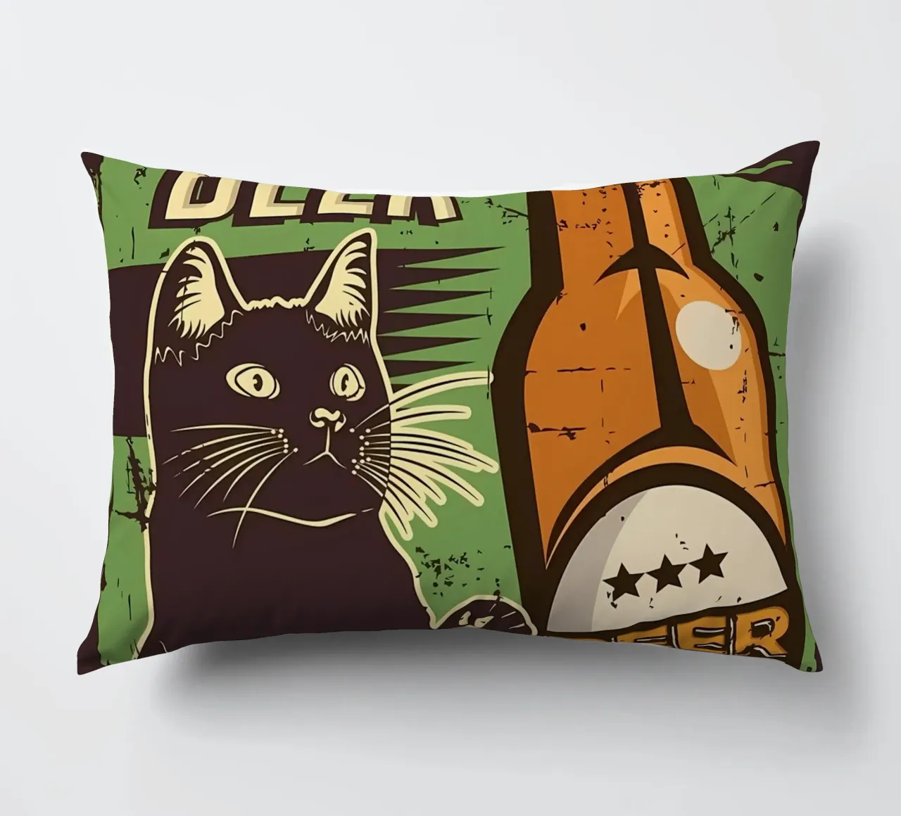 Cat cold beer decorative cushion by Monique A Hooper