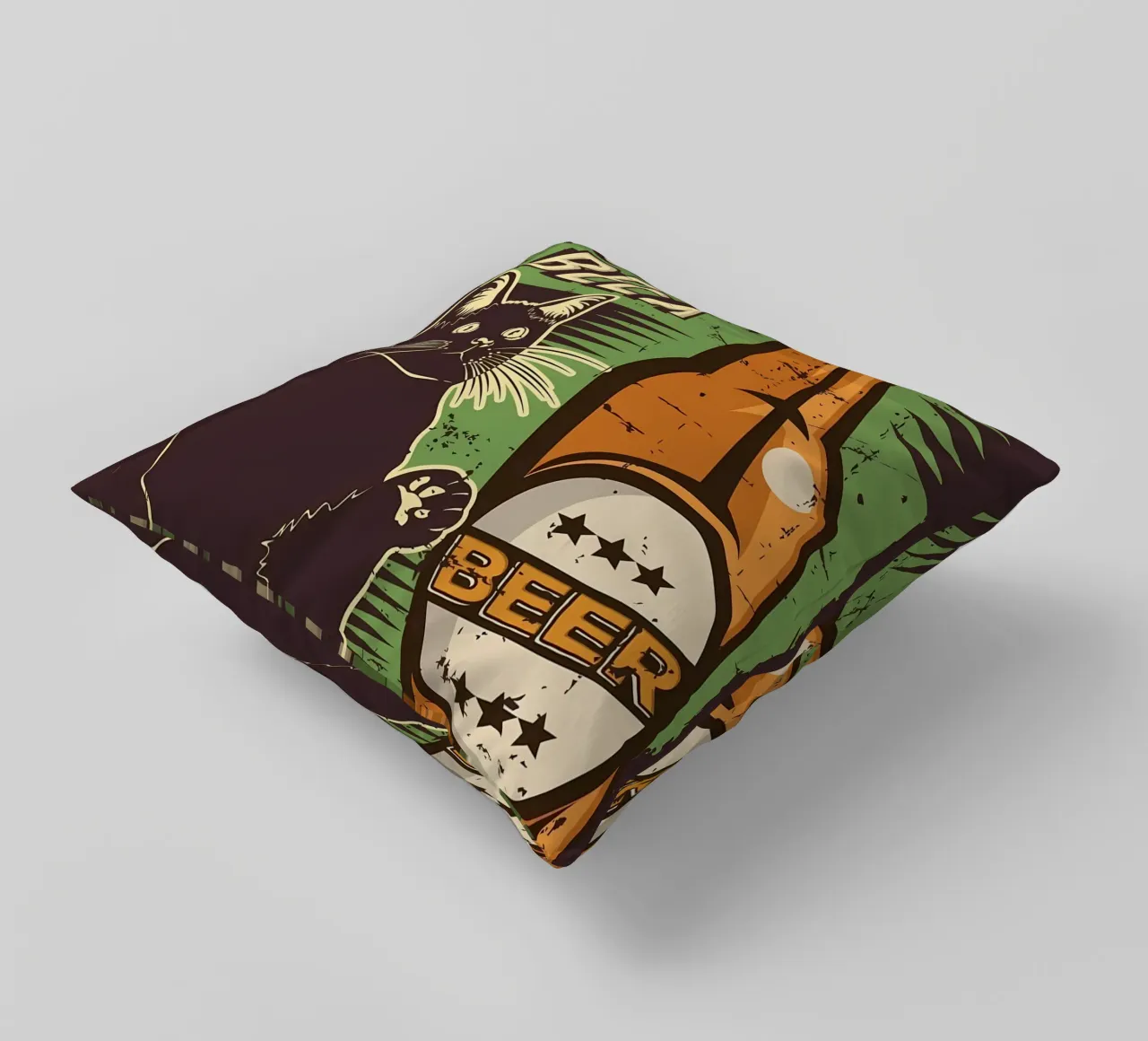 Cat cold beer decorative cushion by Monique A Hooper