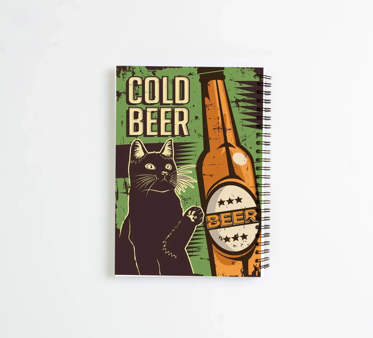 Cat cold beer spiral notebook by Monique A Hooper