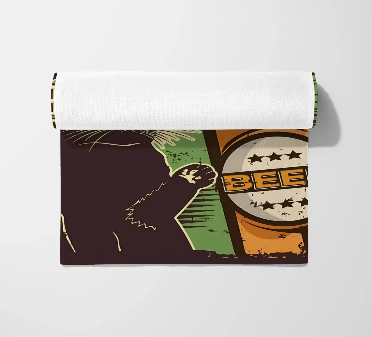Cat cold beer beach towel by Monique A Hooper