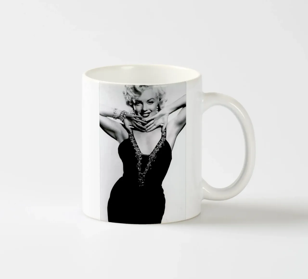Marilyn Monroe in a glamourous black dress ceramic mug by Gallery Print and Art Limited