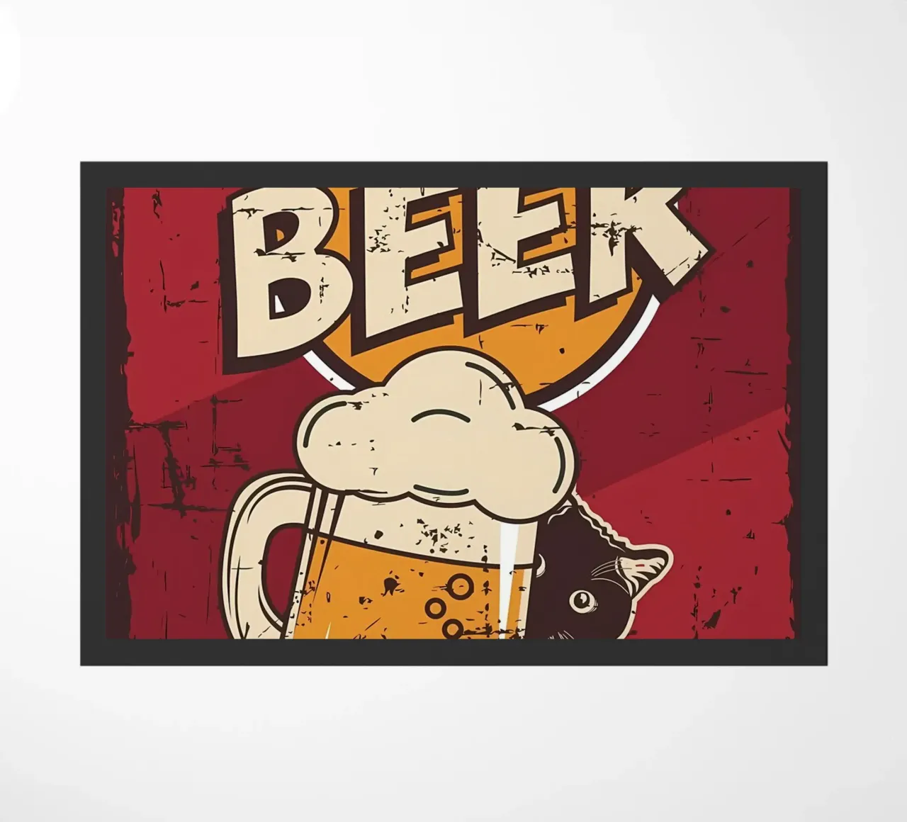 Drunk cat cold beer doormat by Monique A Hooper