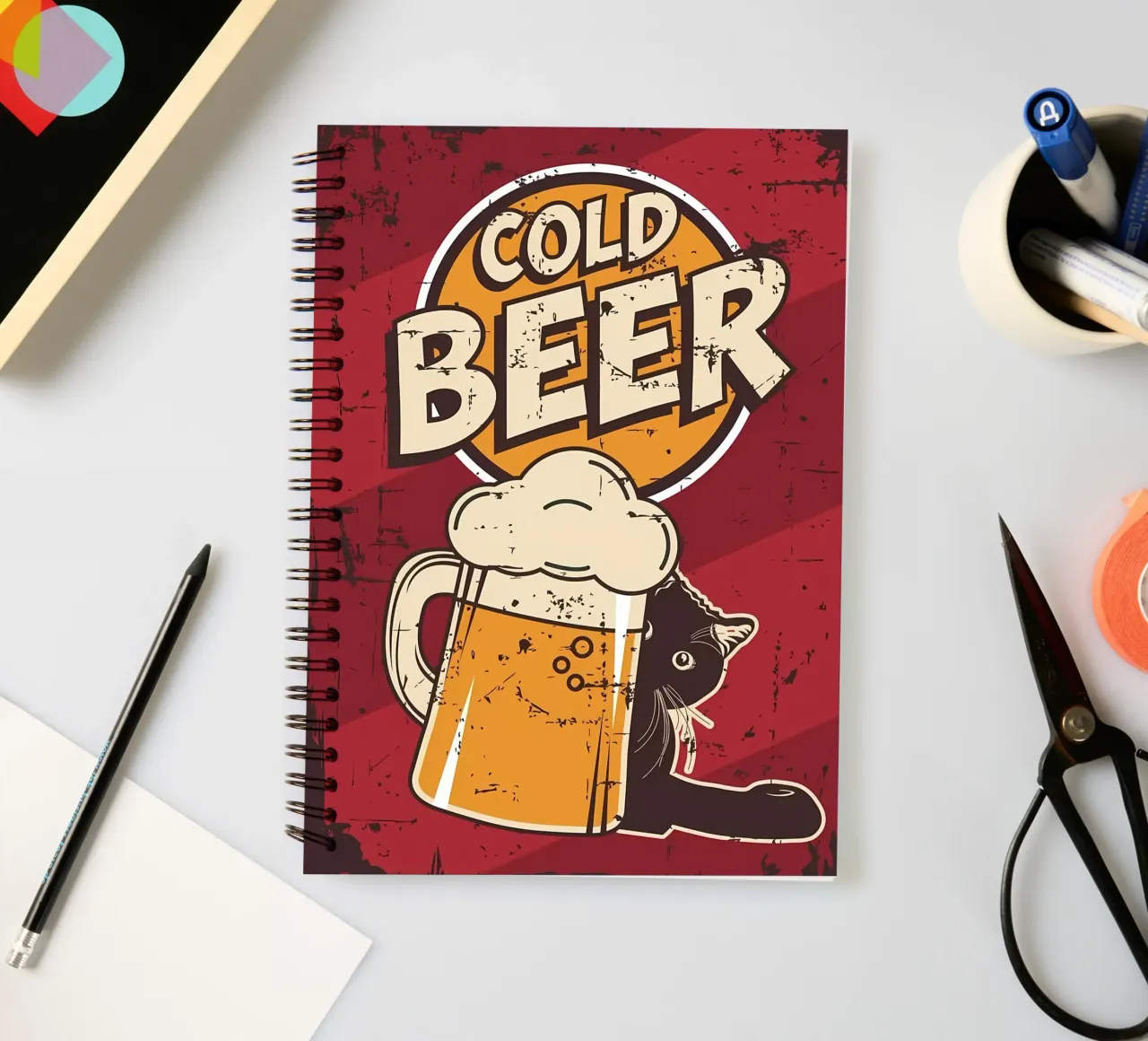 Drunk cat cold beer spiral notebook by Monique A Hooper