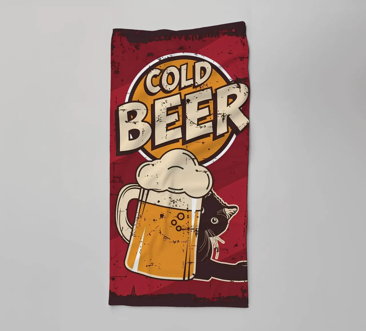 Drunk cat cold beer towel by Monique A Hooper