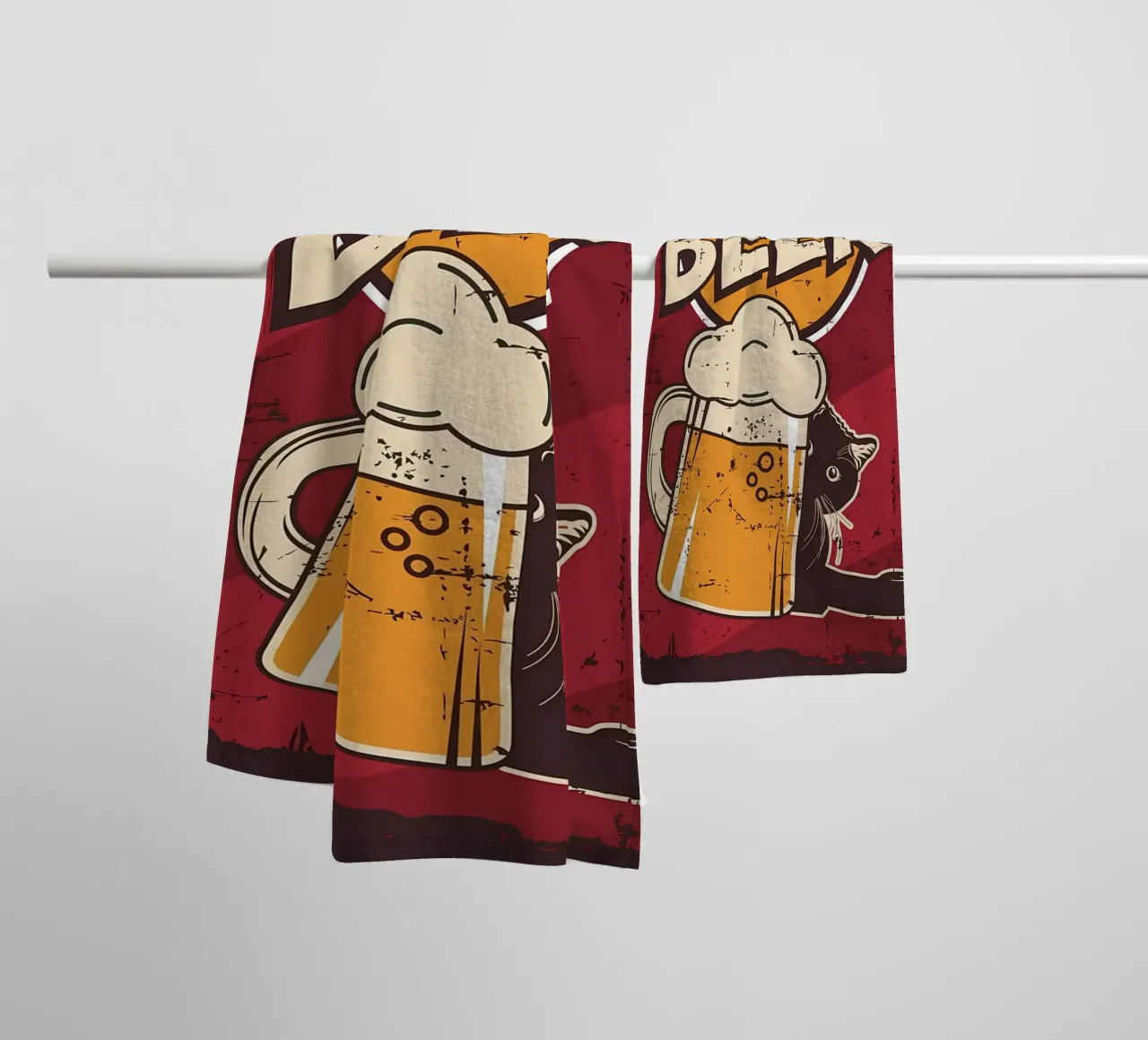 Drunk cat cold beer towel by Monique A Hooper