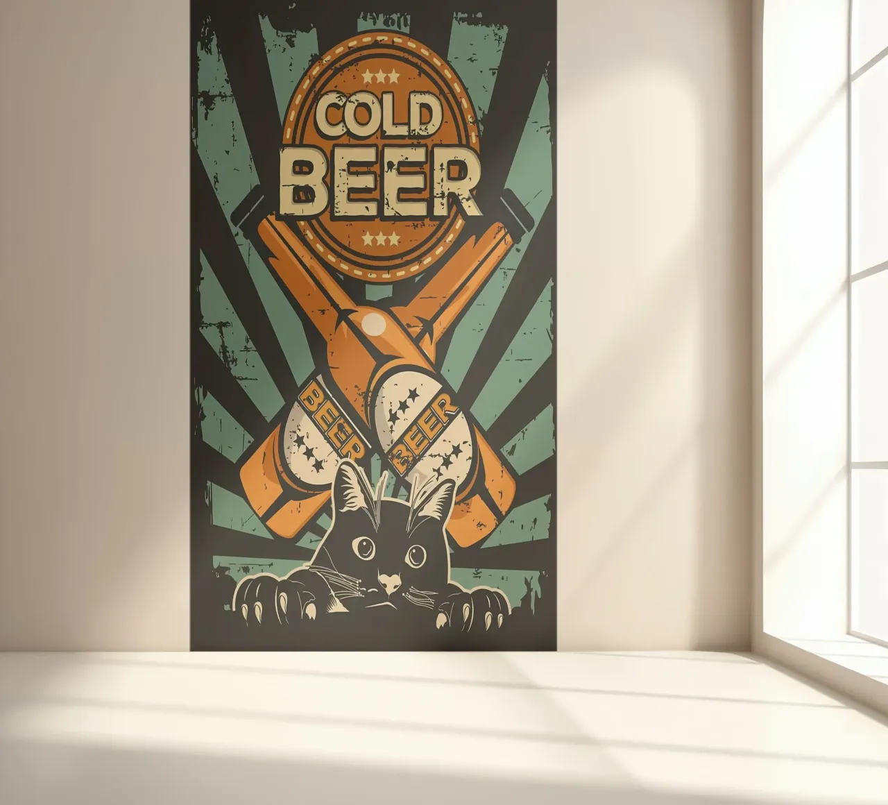 Un chat applaudit une bière froide papier peint photo de Monique A Hooper
