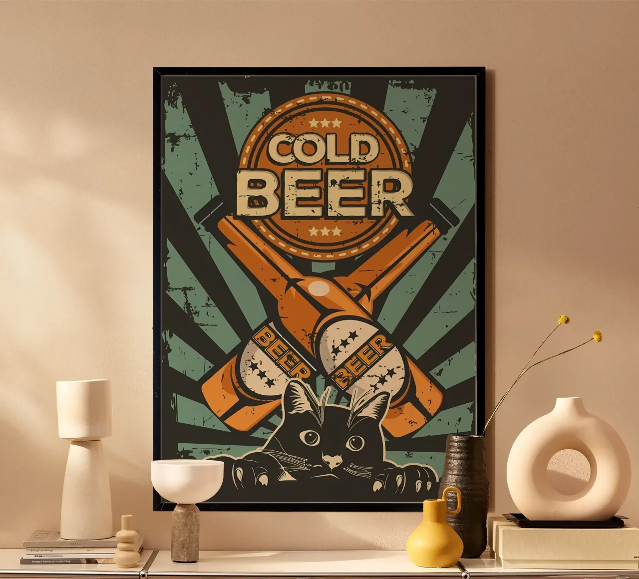 Un chat applaudit une bière froide hahnemühle de Monique A Hooper