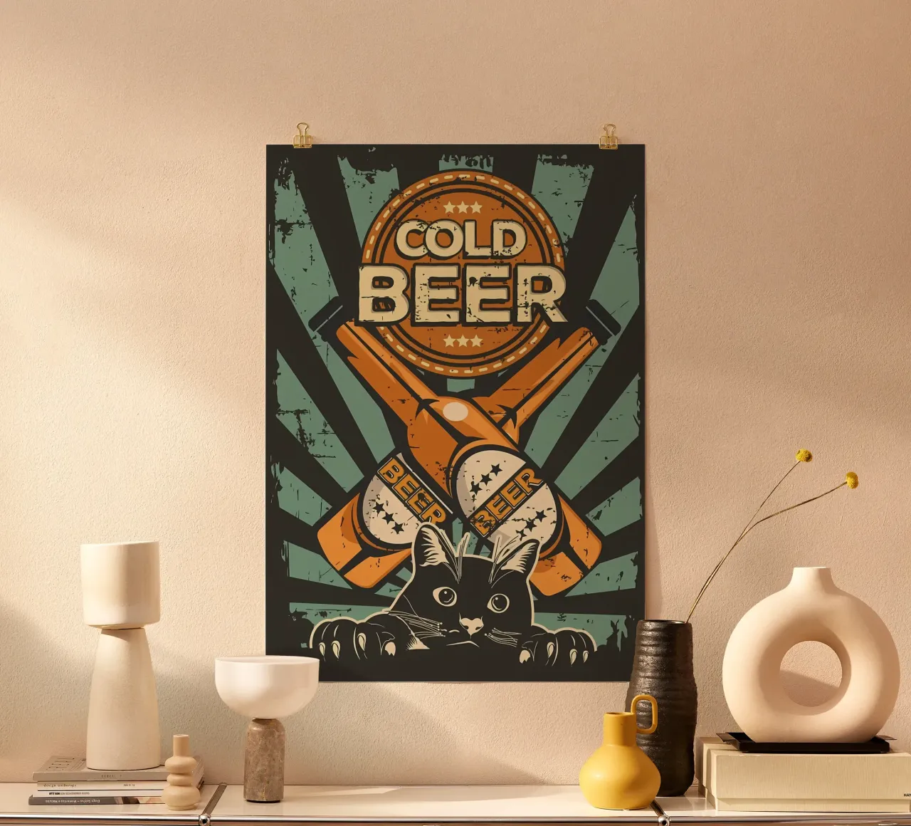 Un chat applaudit une bière froide hahnemühle de Monique A Hooper