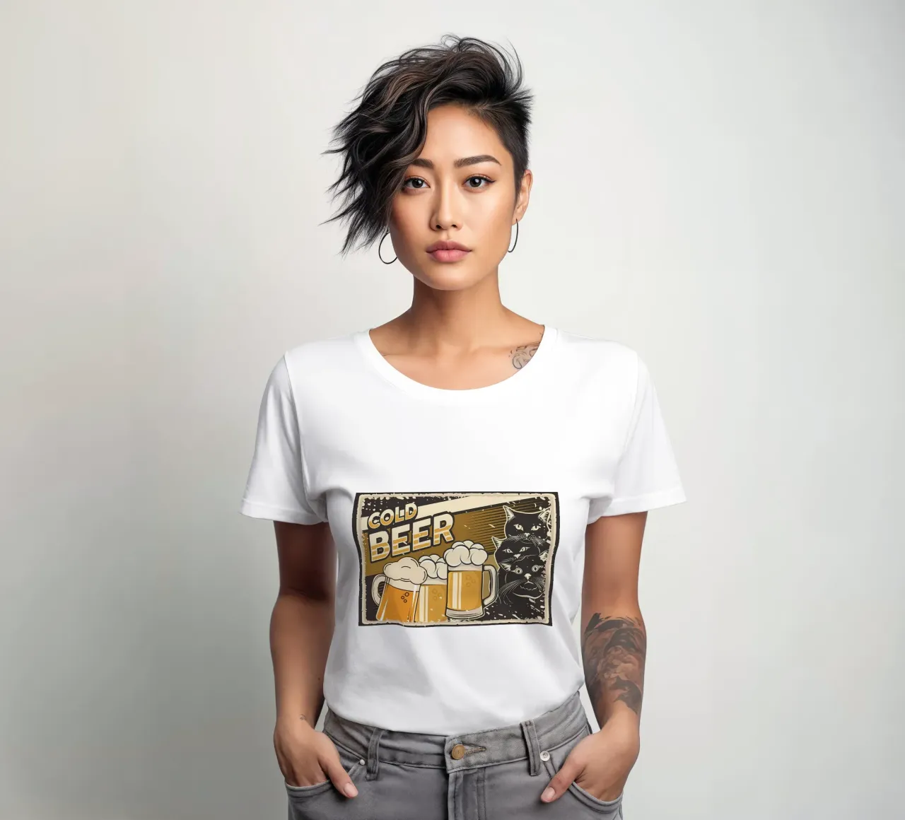 Mugs à bière froide pour chats t-shirt ajusté pour femmes de Monique A Hooper