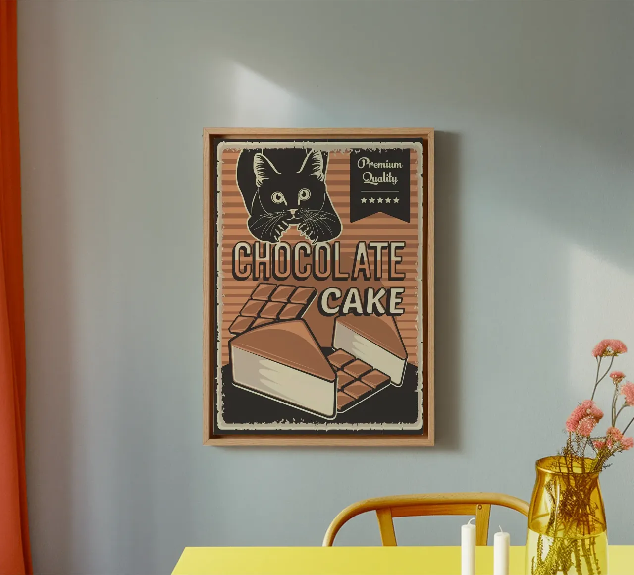 Chocolate cake and cat canvas with Floater frame by Monique A Hooper
