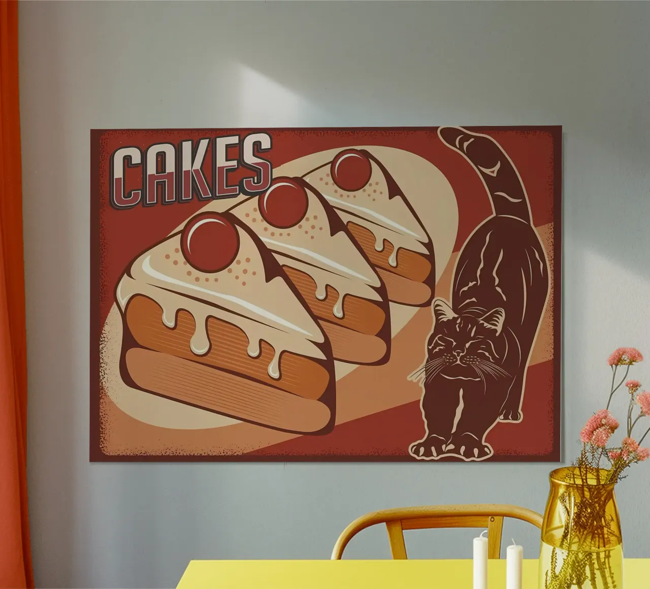Torte e gatto nero poster con telaio in plastica da Monique A Hooper
