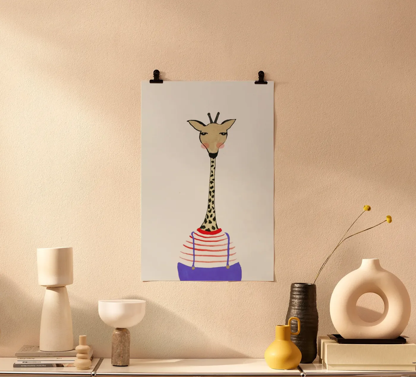 Giraffe with Clothes poster van Atelier Mave
