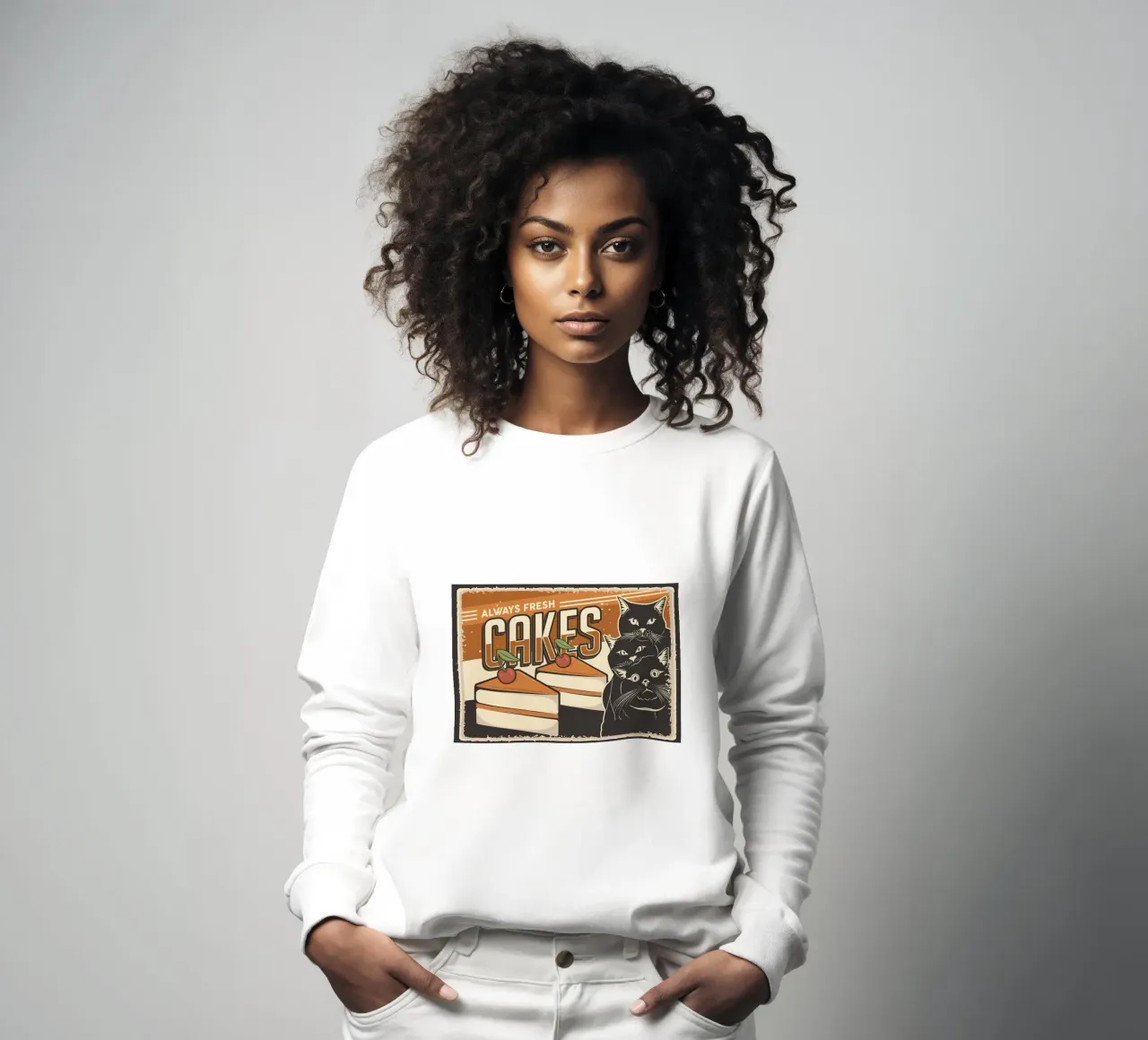 Cakes and cats sweatshirt by Monique A Hooper