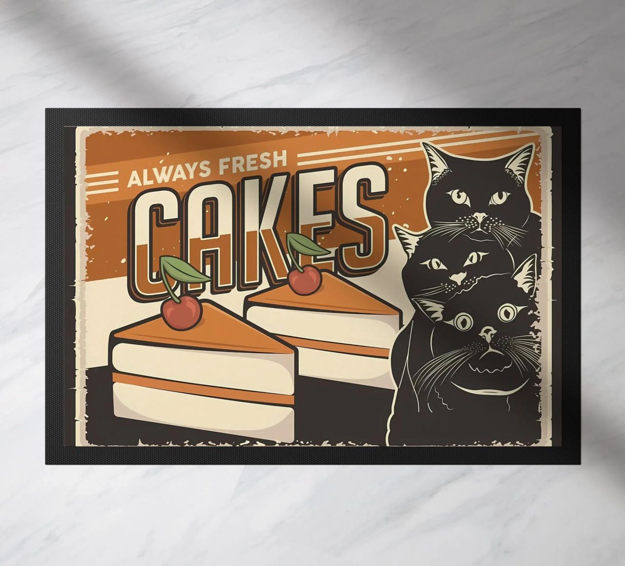 Cakes and cats doormat by Monique A Hooper