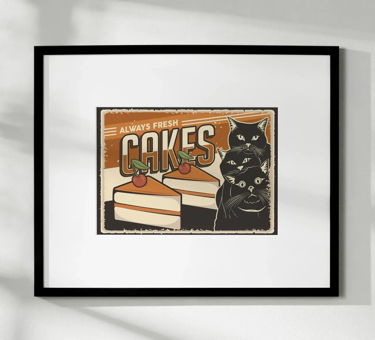 Torte e gatti poster con telaio in plastica da Monique A Hooper