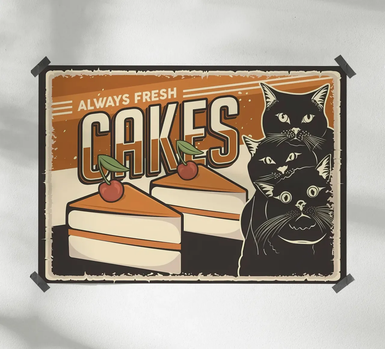 Torte e gatti poster con telaio in plastica da Monique A Hooper