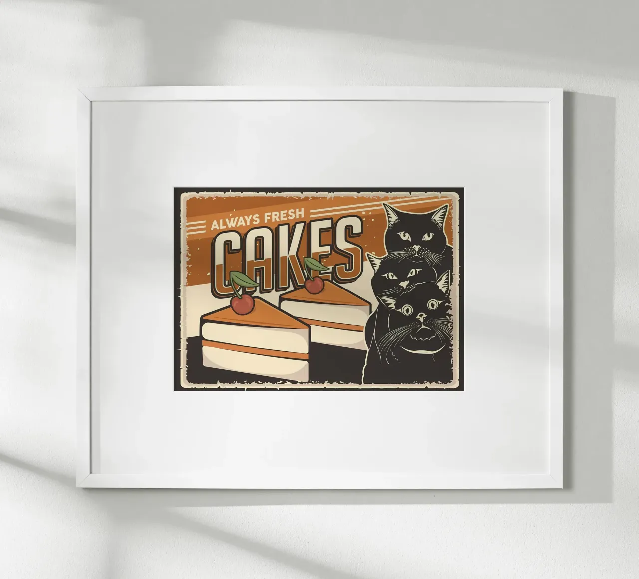 Torte e gatti poster con telaio in plastica da Monique A Hooper