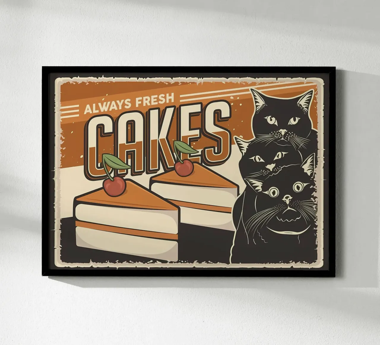 Torte e gatti poster con telaio in plastica da Monique A Hooper