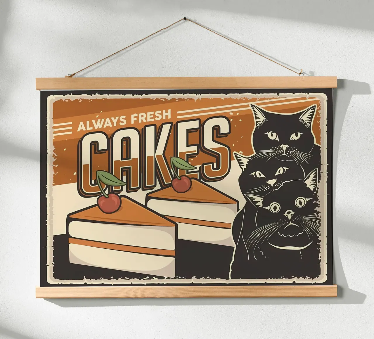 Torte e gatti poster con telaio in plastica da Monique A Hooper