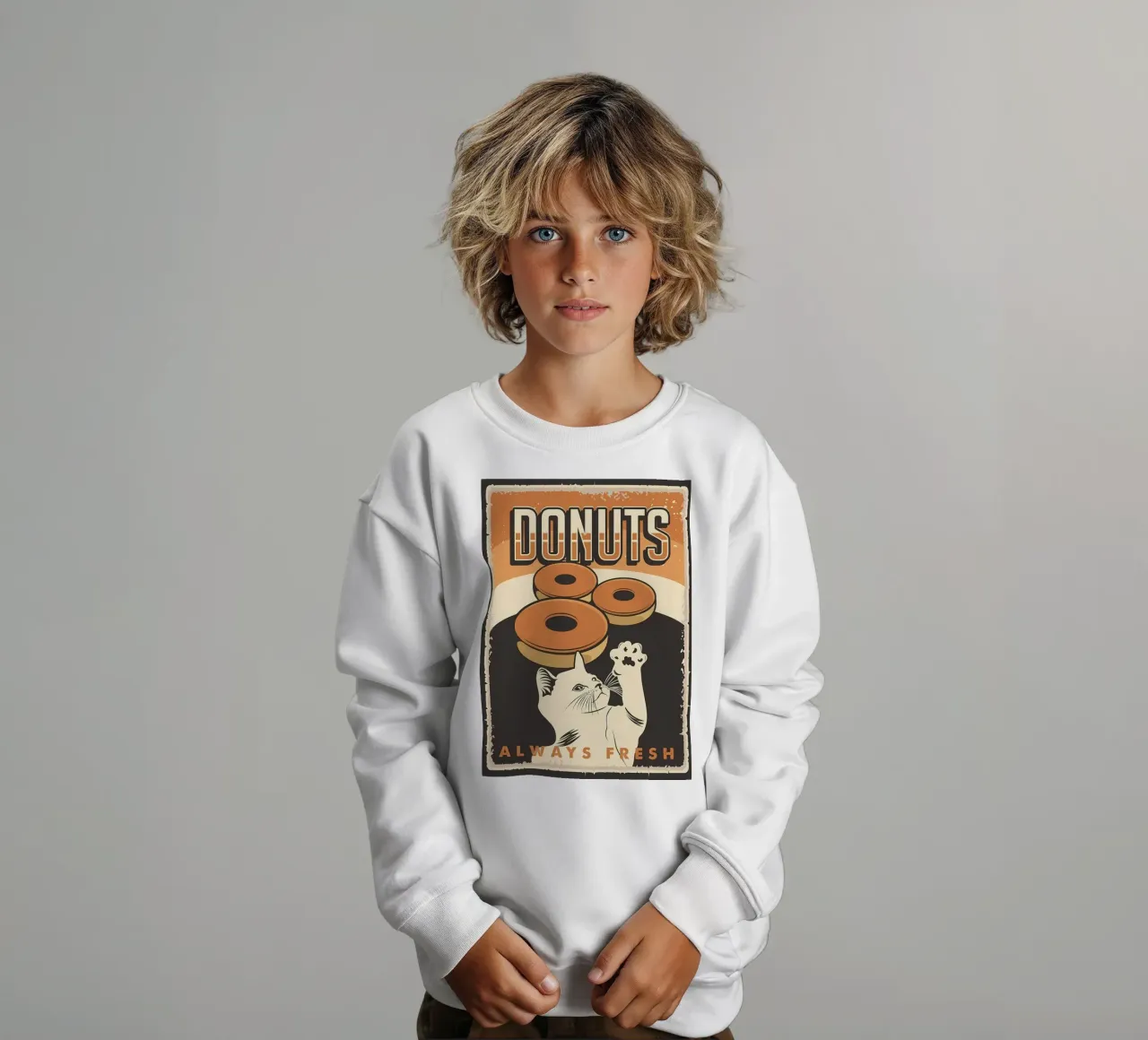 Cat wants donuts kids sweatshirt by Monique A Hooper