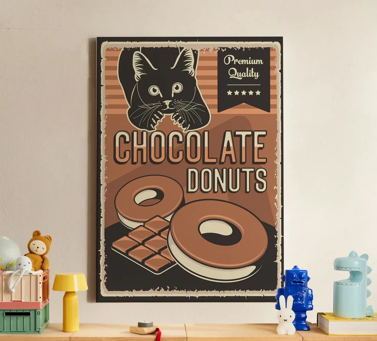 Chocolate donuts and cat canvas with Floater frame by Monique A Hooper