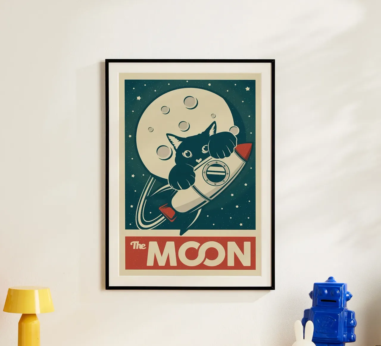 Gatto e Luna poster con telaio in alluminio da Monique A Hooper