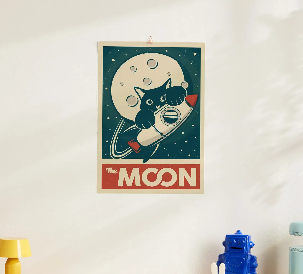 Gatto e Luna poster con telaio in alluminio da Monique A Hooper