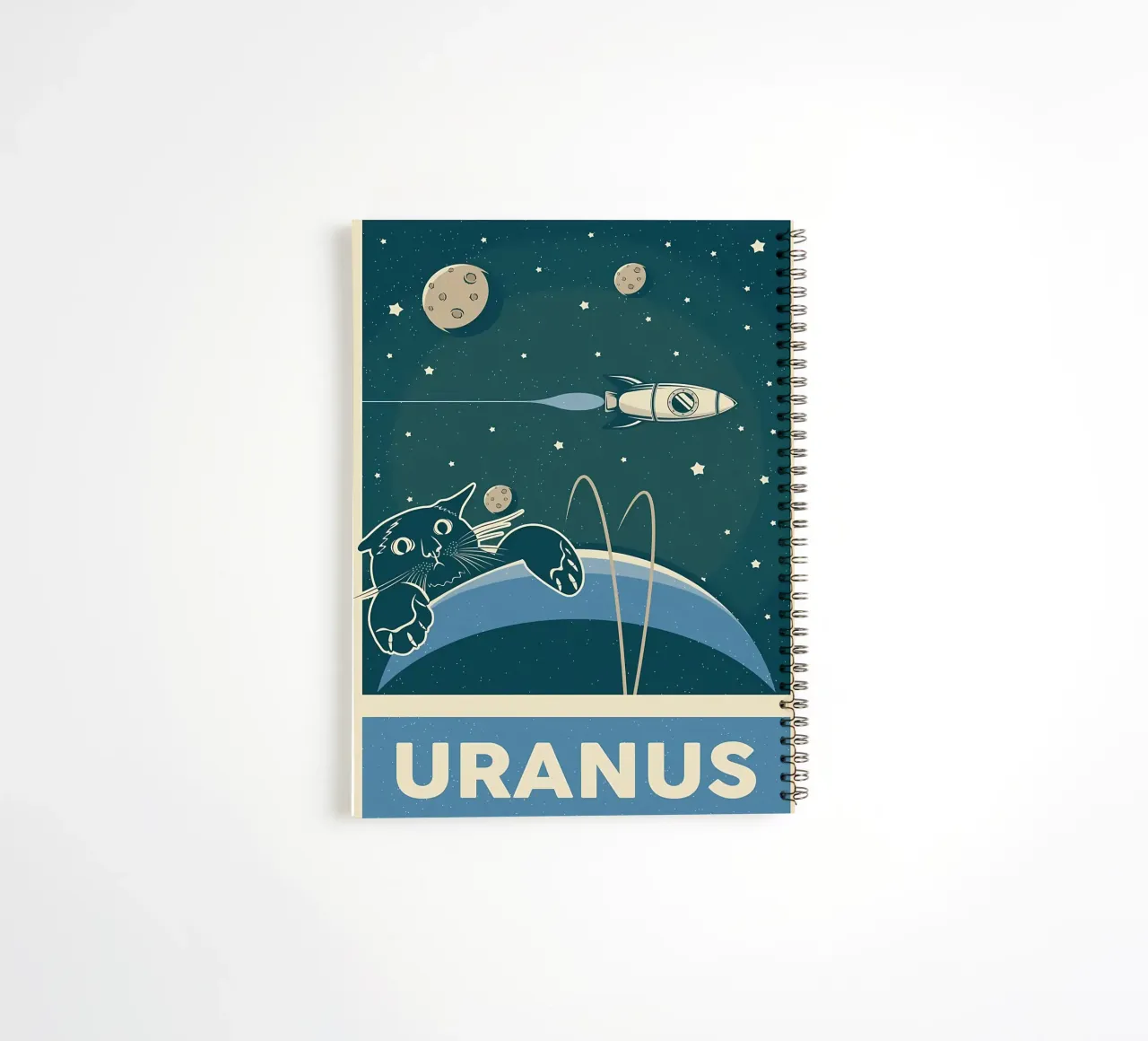 Retro Cat and Uranus spiral notebook by Monique A Hooper