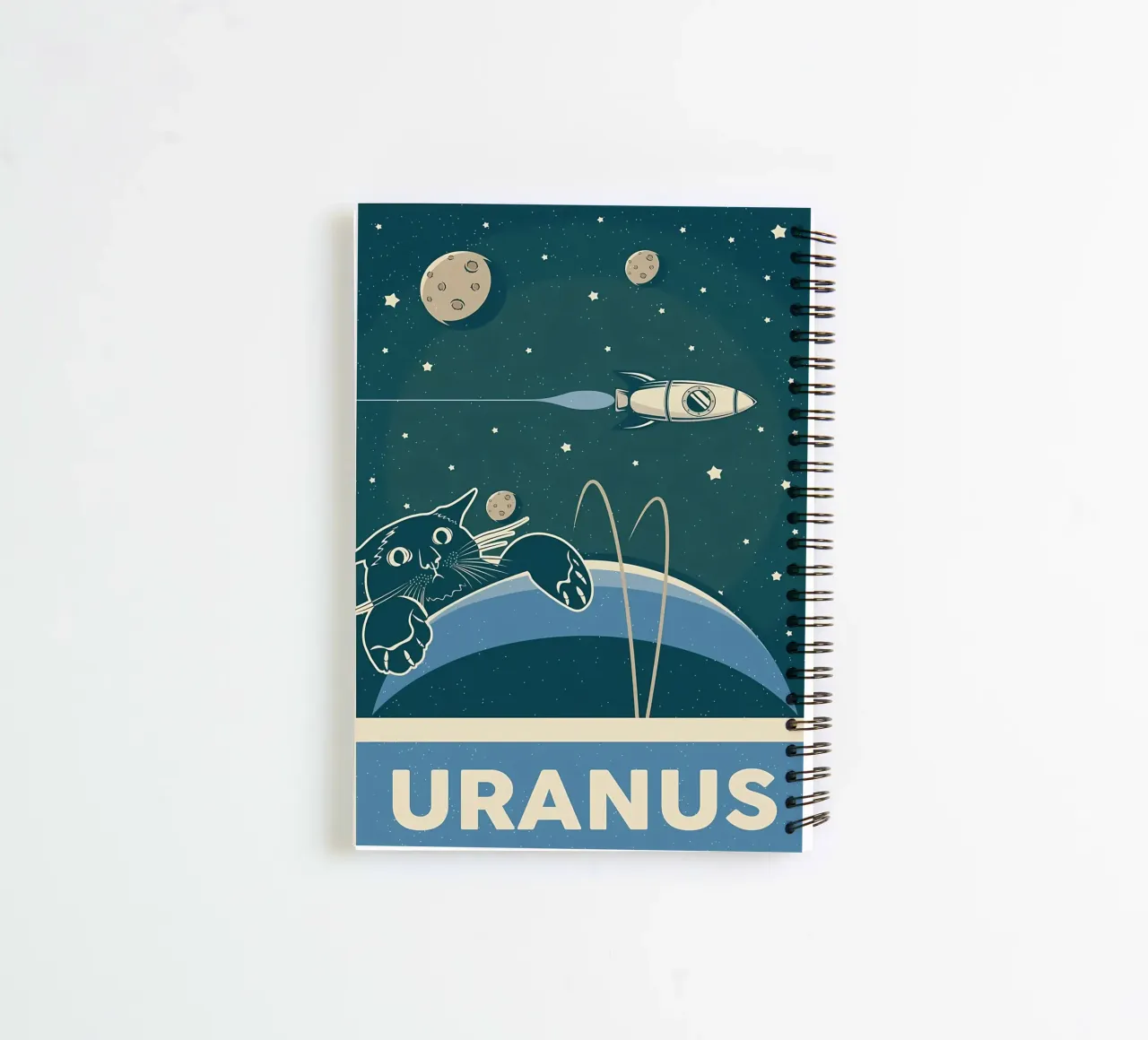 Retro Cat and Uranus spiral notebook by Monique A Hooper