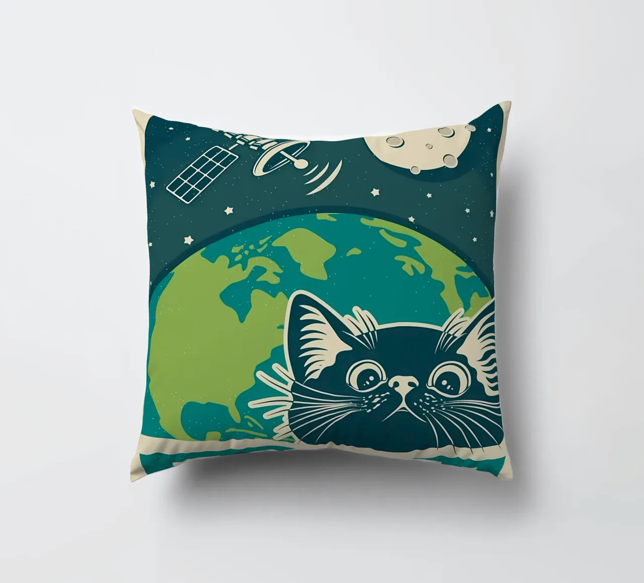 Gatto e terra retrò cuscino da Monique A Hooper