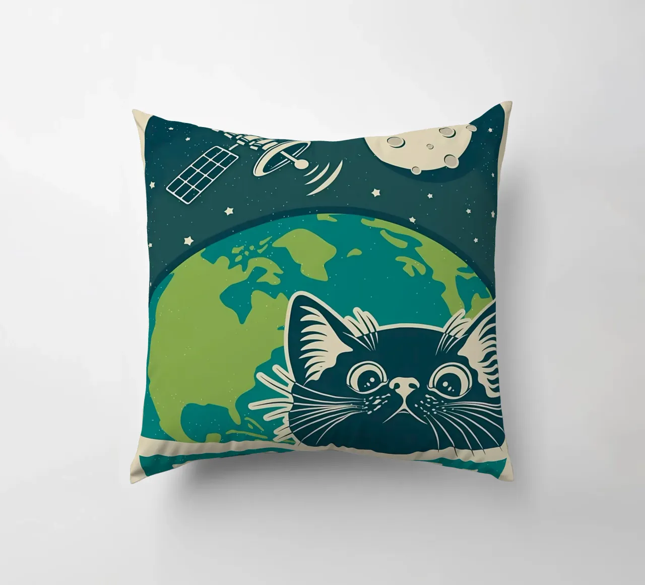 Gatto e terra retrò cuscino da Monique A Hooper