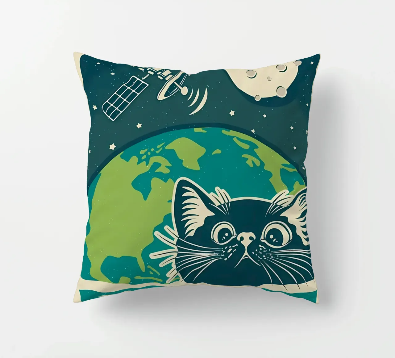 Gatto e terra retrò cuscino da Monique A Hooper
