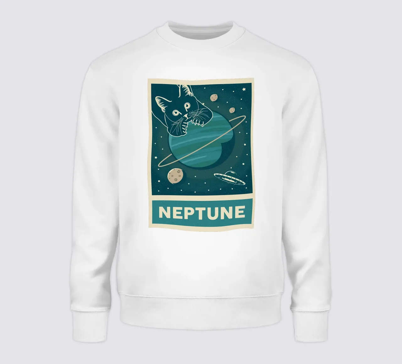 Retro Cat and Neptune sweatshirt by Monique A Hooper