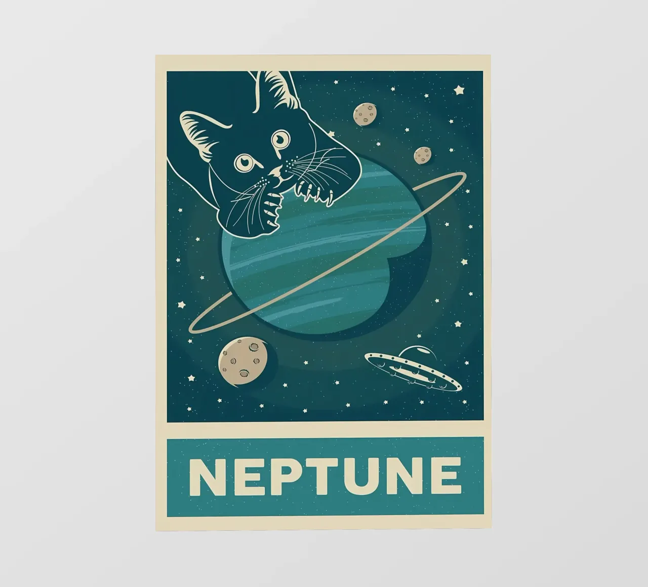 Gatto retrò e Nettuno telo in pvc da Monique A Hooper