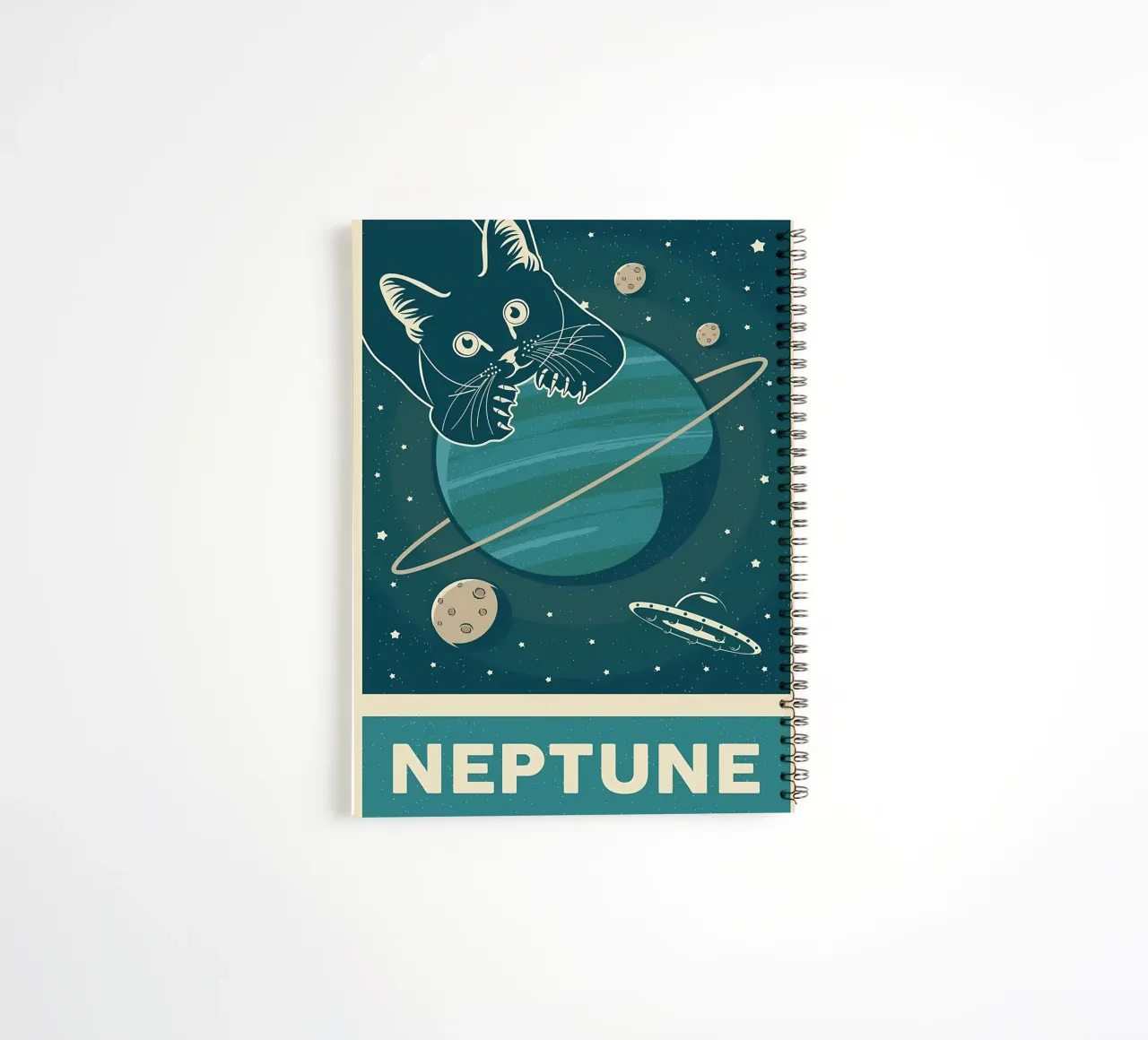 Retro Cat and Neptune spiral notebook by Monique A Hooper