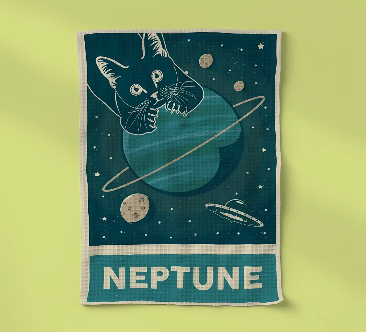 Gatto retrò e Nettuno canovaccio da cucina da Monique A Hooper